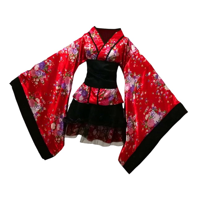 Esquirla Japanese Floral Short Kimono Robe Blossom Bathrobe Cosplay Fancy Dress for Theme M