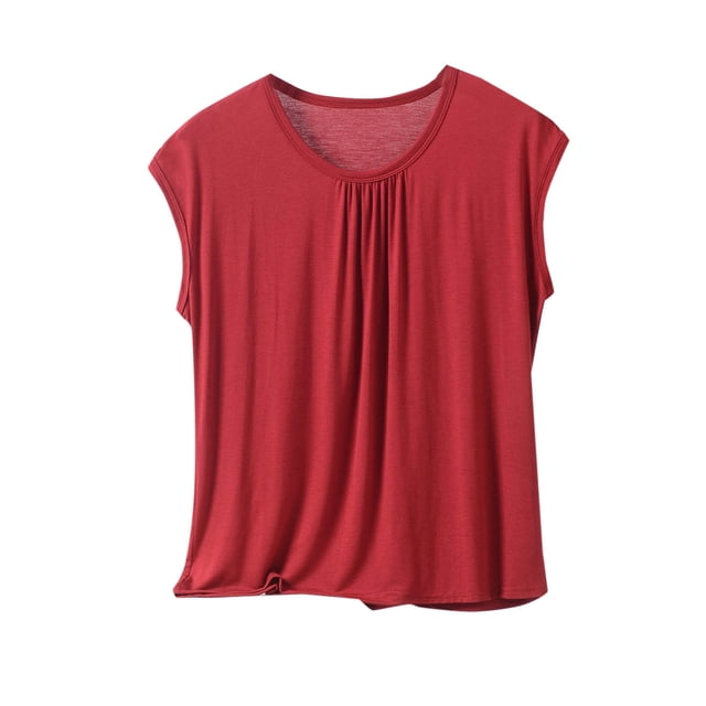 Yuyuzo Hauts de Pyjama pour Femmes Grande Taille, Chandails à Manches Cap, Col Ras du Cou, Haut Plissé de Base Superposé, Doux et Confortable, Tenue de Détente