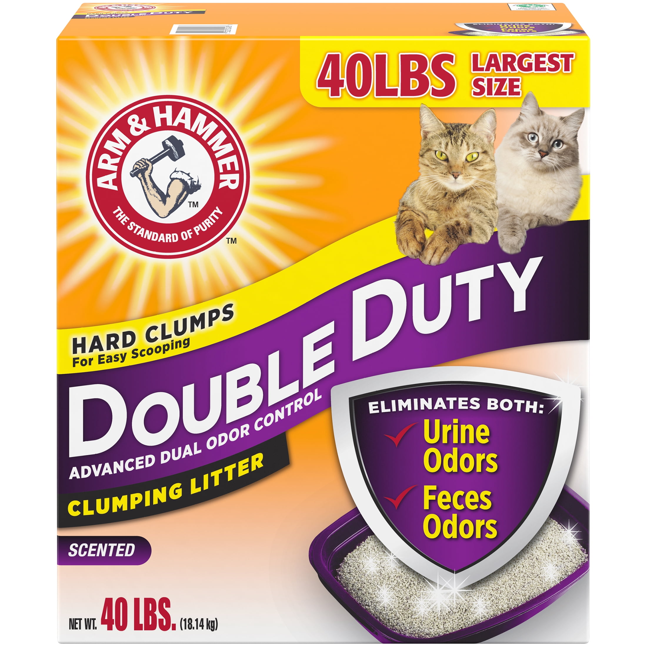 Arm & Hammer Double Duty Dual Advanced Odor Control Scented Clumping Cat Litter, 18kg