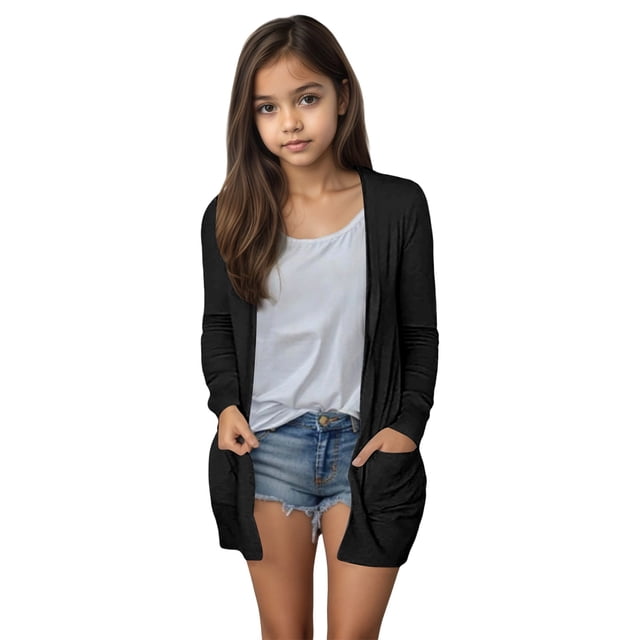 Cardigan Décontracté pour Petites Filles Noir Taille 7-8T