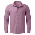 thumbnail image 4 of EGNMCR Chemises à Manches Longues pour Hommes Automne Mode Décontractée Couleur Unie Bouton Col Rabattu Hauts Blouse Confortable Coton Chemises de Travail de Bureau, 4 of 5