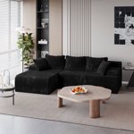 LAUSAINT HOME 96" Boneless Sectional Sofa, L-Shaped Modular Cloud Couch with Deep Seat & Plush Corduroy Fabric (Black, Left Facing Chaise)