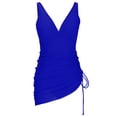 thumbnail image 4 of ylioge Womens Tankini Swimsuits Built in Bras One-Piece V Neck Dresses Bathing Suits Ladies Trendy Solid Color Side Drawstring Swimsuit, 4 of 6