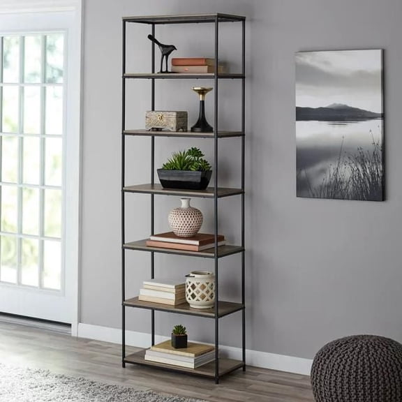 Mainstays Nibliothéque à 6 Tablettes à Cadre Métallique, Brun Rustique
