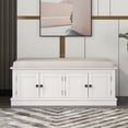 thumbnail image 3 of Banc de Rangement à 2 Niveaux, Banc à Chaussures avec Coussin d'Assise Rembourré, Banc d'Entrée avec 4 Portes de Grange, Tablette Ajustable, 16 Pouces P x 42.7 Pouces L x 17.4 Pouces H, pour Entrée, Salon, Chambre, Blanc, 3 of 9