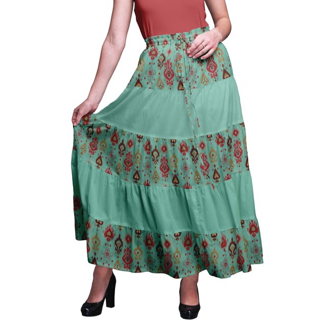 Bimba Jupes Maxi Imprimées Femmes Style Bohème Gitane Longue Jupe en Coton