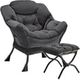 thumbnail image 1 of Bingirl Large Modern Accent Chair with Foldable Footrest Ottoman - Upholstered Dark Grey Reading Lounge Chair, 1 of 7