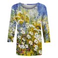 thumbnail image 4 of Meichang Chemises pour Femmes Décontractées, Chemises à Manches 3/4 pour Femmes Été Col Rond Ample Tunique Décontractée Imprimé Floral Blouse Tee, 4 of 5
