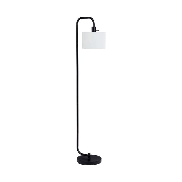 HOMETRENDS Lampe sur Pied avec base en Métal Noire et Bras Courbé Tenant un Abat-Jour Rond en Lin Blanc, 58 Pouces de Hauteur avec Interrupteur Rotatif, Idéale pour les Salons, les Chambres Ou les Bureaux, Convient Aussi comme Lampe de Chevet pour la Lecture.