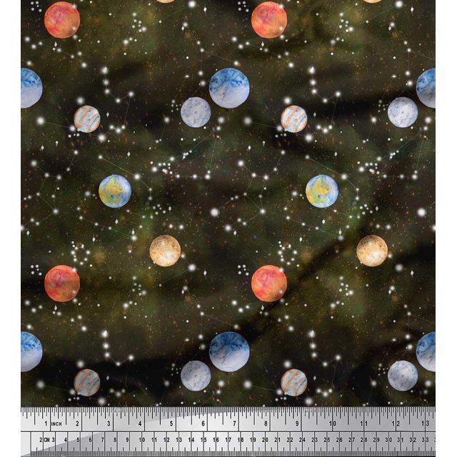 Soimoi Cotton Voile Fabric Planet Galaxy Decor Fabric Printed Yard 56 Inch Wide