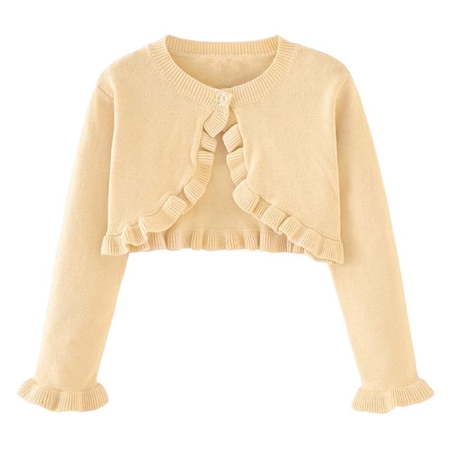 SROBPTY Cardigans d'Automne pour Filles, Cardigan Tricoté Uni à Col Rond à Manches Longues pour Enfants, Veste en Laine Décontractée Beige 5 Ans