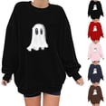 thumbnail image 1 of Chandails Molletonnés Oversize pour Femmes Coupe Ample, Liquidation pour Femmes Chandails Molletonnés à Col Rond Tunique à Enfiler, Mode pour Femmes Automne Hiver Halloween Lunettes Fille Imprimé Décontracté Sport Survêtements à Col Rond Manches Longues, 1 of 5