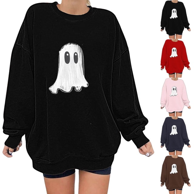 Chandails Molletonnés Oversize pour Femmes Coupe Ample, Liquidation pour Femmes Chandails Molletonnés à Col Rond Tunique à Enfiler, Mode pour Femmes Automne Hiver Halloween Lunettes Fille Imprimé Décontracté Sport Survêtements à Col Rond Manches Longues