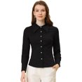 thumbnail image 1 of INSPIRE CHIC Chemisier en Mousseline à Col Pointu à Manches Longues pour Femme Noir P, 1 of 5
