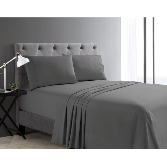 Swift Home Basic Ensemble de draps 4 pièces format lit double, ultra doux, poches profondes, entretien facile, ensemble de literie, gris