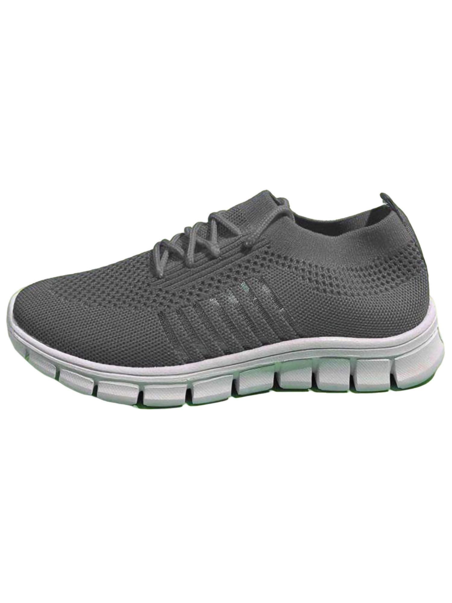 UKAP Ladies Trainers Round Toe Sneakers Solid Color Flats Women's Comfortable Dark Gray 6
