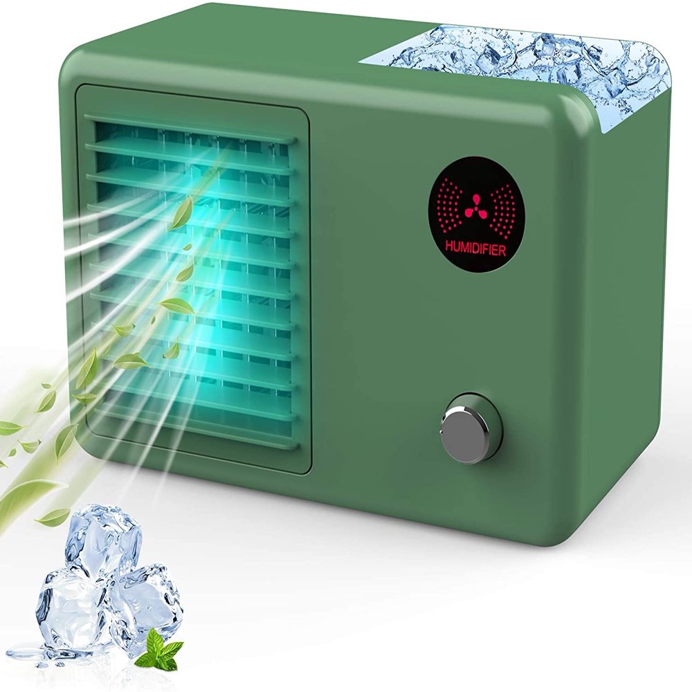 Personal Air Cooler  2000 mAh Cordless Portable Air Conditioner with 3 Speed Modes  Rechargeable Mini Air Conditioner Fan with 7 Colors Night Light for Car  Desktop  Office  Room (White)