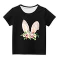 thumbnail image 1 of Penkiiy T-Shirts de Pâques pour Enfants Garçons Filles Mode Oreilles de Lapin de Pâques Imprimé Col Rond Manches Courtes 3 Ans Noir, 1 of 4