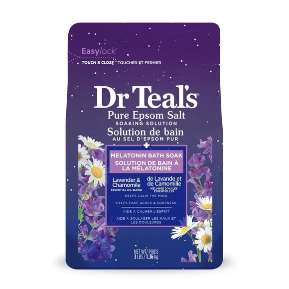 Dr Teal's Pure Epsom Salt Soak, Sleep Blend with Melatonin, Lavender & Chamomile Essential Oils,1.36 kg