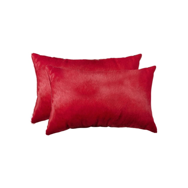 TORINO Peau de Vache PILLOW 12"X20 Pouces Lot de 2 avec Deux Coussins Rectangulaires Rouges Fabriqués en Peau de Vache Indienne 100 % Naturelle, Cousus à la Main avec Fermetures Éclair Cachées et Endos en Microsuède Doux, Convenant à la Superposition dans la Déco de la Maison et Souvent Utilisés comme Coussins d'Accent pour les Zones d'Assise.