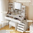 thumbnail image 3 of Zzistar Makeup Vanity Set, Modern Vanity Desk with Lighted Mirror, Power Outlet, 6 Drawers, 4 Open Shelves, Lighted Make Up Table and Padded Stool for Small Bedroom, Apartment, 3 of 6