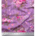 thumbnail image 1 of Soimoi Tissu en Coton Canard Rayé, Feuilles & Roses Imprimé Floral 1 Yard 42 Pouces de Large, 1 of 3