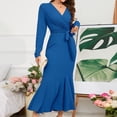 thumbnail image 1 of FcBaudy Longues Robe à Manches à Col en V, Robes d'Été pour Femmes, Robes pour Femmes Mode Féminine Col en V Manches Longues Robe Sirène Unie Robes Femmes Robe, 1 of 8