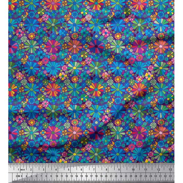 Soimoi polyester Crepe Fabric Aster Flower Decor Fabric Printed Yard 52 Inch Wide