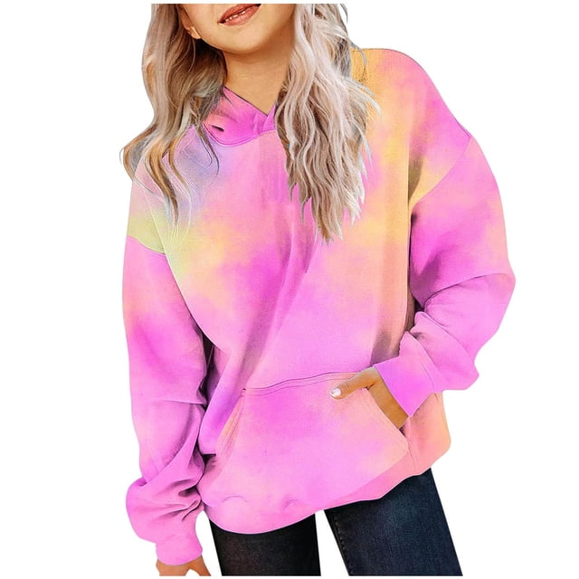 Zwiiyzr 2025 2-14 Ans Garçons et Filles Sweat à Capuche Oversize Manches Longues T-Shirt Imprimé Col Rond Rose