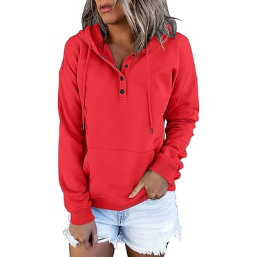 EQWLJWE Femmes 2023 à Capuche à Boutons-Pression Col Cordon Chandails à Capuche Chandails Molletonnés à Enfiler Automne Manches Longues Hauts Chemises avec Poche Grande Taille Chandails Molletonnés Surdimensionnés pour Femmes Halloween
