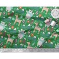 thumbnail image 2 of Soimoi Green Rayon Fabric Bear & Reindeer Cartoon Print Sewing Fabric Yard 42 Inch Wide, 2 of 5
