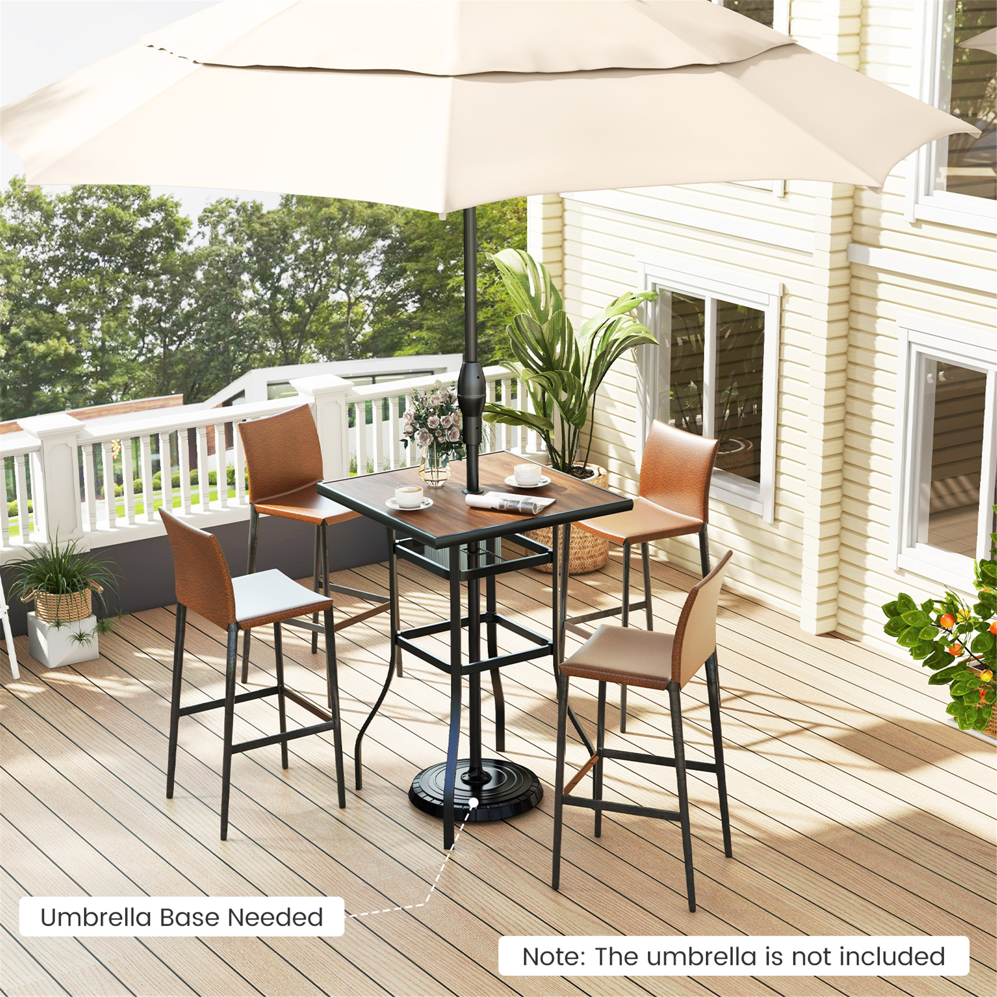 bartop patio umbrella table SERWALL 6 Pcs HDPE Bar Height Chairs and Bar & Set, Aruba Crafted from premium all Umbrella Bartop Patio Set Umbrella