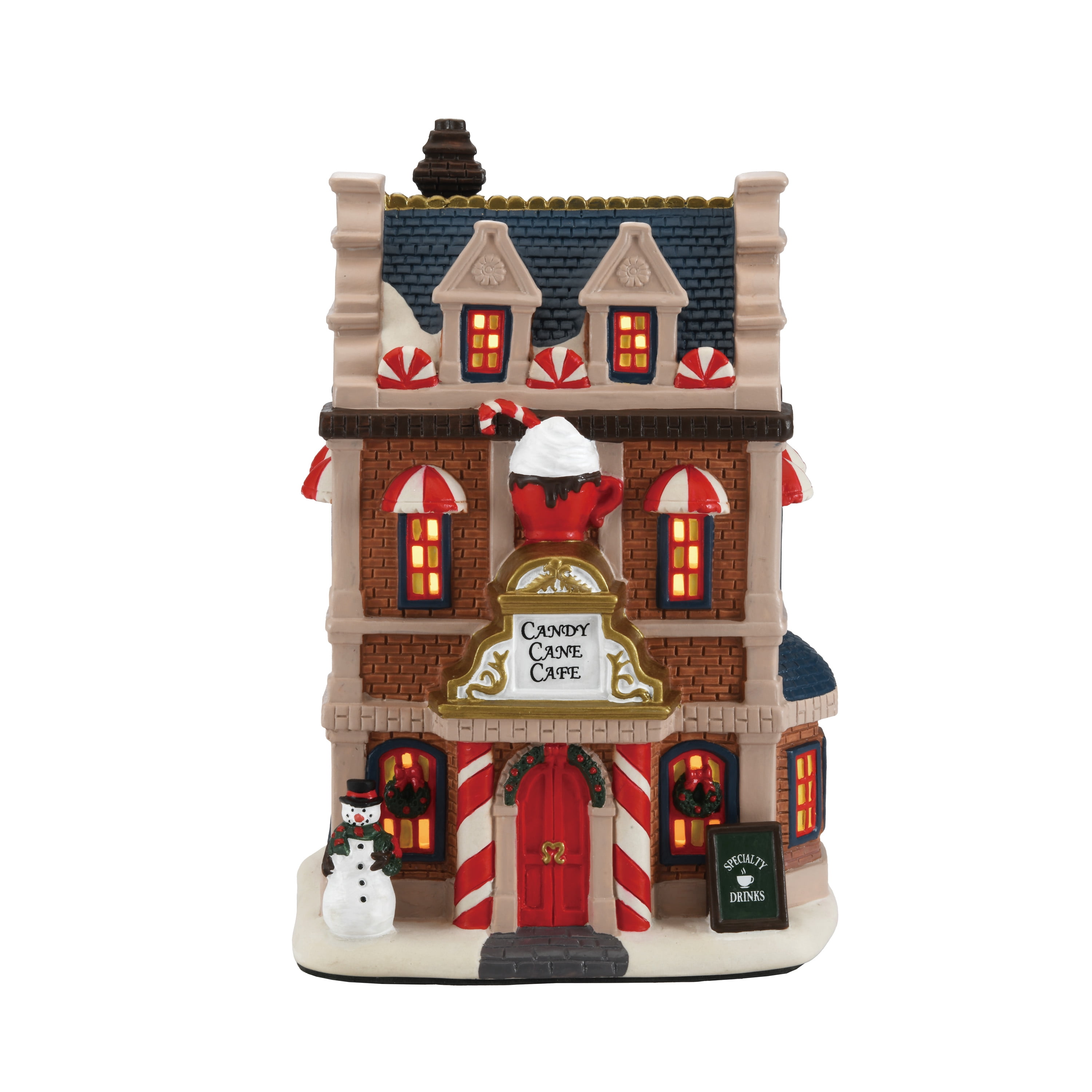 Cane de bonbon en porcelaine lumineux, bâtiment du village de Noël, multicolore, 8,62 pouces, par Holiday Time