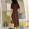 thumbnail image 4 of QUYUON Robe en Lin Femme Été Décontractée Col en V Manches Courtes Chemise Boutonnée Robes Invitée de Mariage Cocktail Fête Robe Trapèze Mini avec Poches Robe de Plage Soleil Style D-3425 Café m, 4 of 8