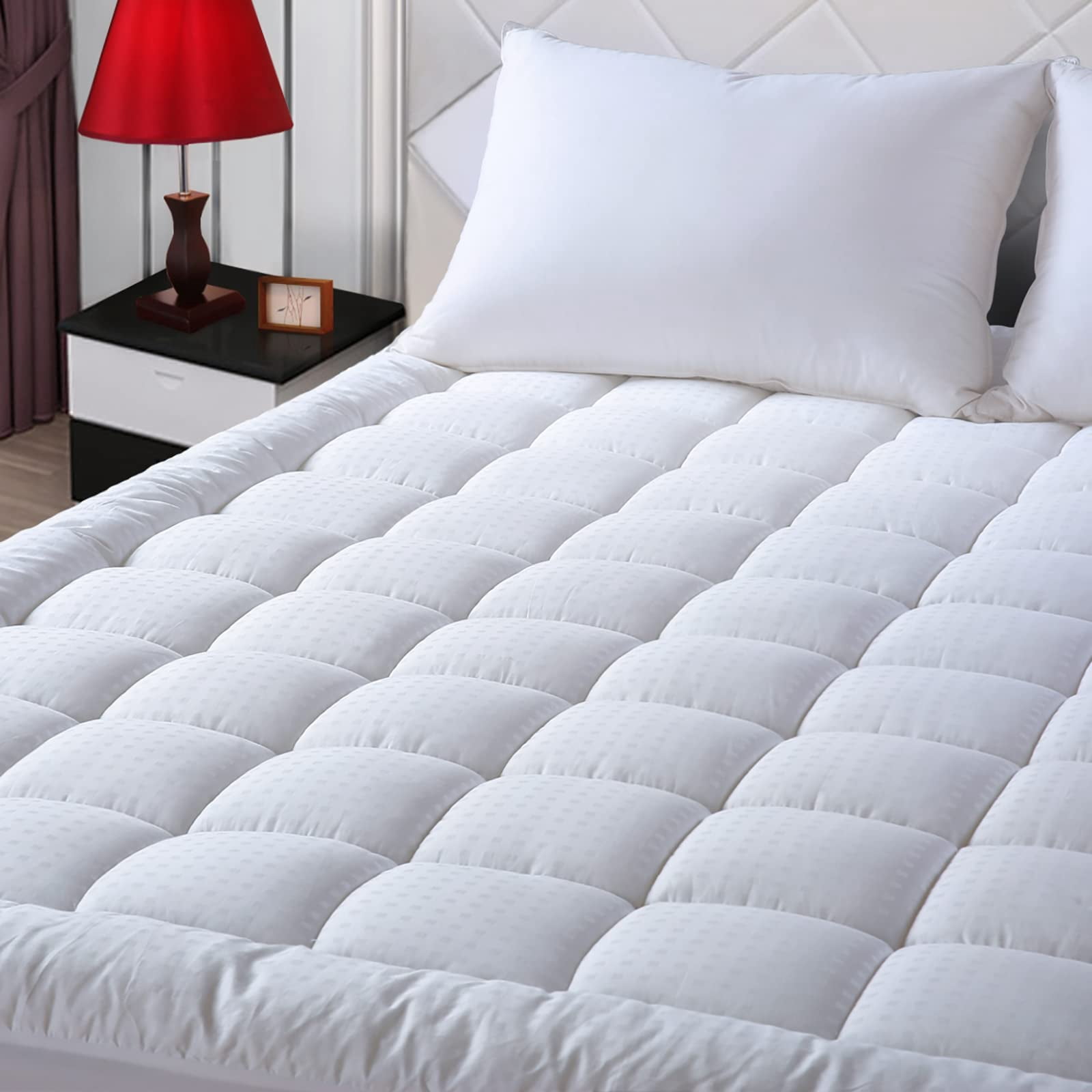EASELAND Queen Size Mattress Pad Pillow Top Mattress Cover Quilted Fitted Mattress Protector Cotton Top Stretches up 8-21" Deep Pocket Cooling Mattress To