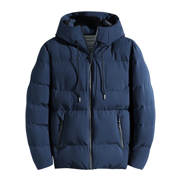 fartey Men's Plus Size Puffer Hooded Jackets Holiday Deals Baggy Fit Full Zip Drawstring Thicken Cotton Coat Thermal Cozy Zipper Pockets Winter Ski Parka Jacket, M-4XL