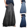 thumbnail image 1 of Jovati Jupe en Denim Décontractée pour Femmes, Taille Haute Extensible Grande Taille avec devant à Boutons, Couleur Unie, pour Quatre Saisons, Lavable à la Machine, 1 of 8
