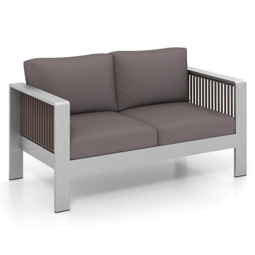 Costway Causeuse de Patio en Aluminium Ensemble de Meubles d'Extérieur avec Coussins Épais de Dossier et d'Assise Gris