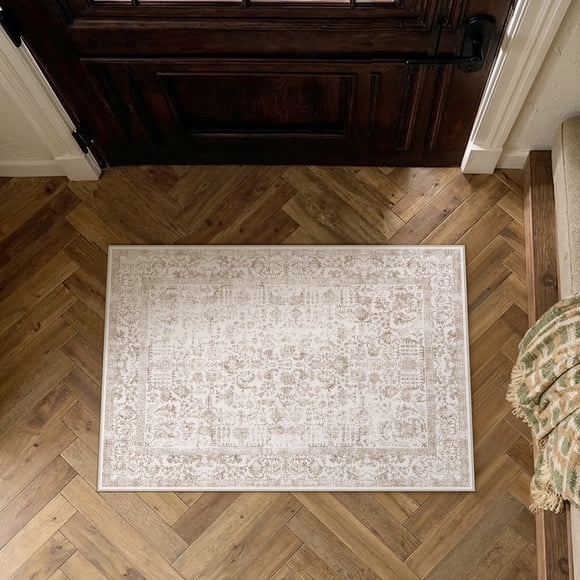 BERTHMEER 2'x3' Small Area Rugs for Entryway Doorway Entrance Bedroom Kitchen Dorm Vintage Non Slip Washable Oriental Traditional Rugs Doormats,Brown
