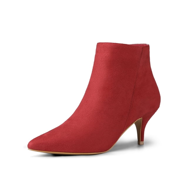 Unique Bargains Bottines à Talon Aiguille à Bout Pointu à Fermeture Éclair pour Femme Rouge 6