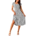 thumbnail image 1 of INSPIRE CHIC Robe Décontractée à Fleurs pour Femme avec Poches Col Ras du Cou Manches Courtes Boho Fluide Midi Robes S Blanc, 1 of 5