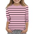 thumbnail image 1 of ShomPort Boys Girls T-Shirts 3/4 Sleeve Stripe Pattern Round Collared Lightweight Undershirt Cozy Soft Pullover Basic Layer Tees Tops, 1 of 4