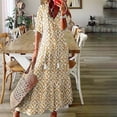 thumbnail image 1 of JUNWELL Robe Bohème d'Été pour Femmes, Robe Maxi Décontractée Grande Taille, Couleur Unie, Col en V, Robes Soleil, Dentelle à Franges, Longue Robe, 1 of 7