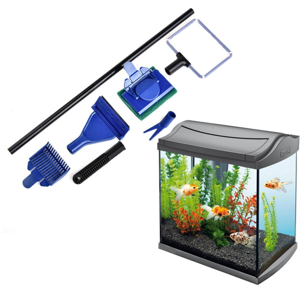 Estbridge Aquarium with Long Handle and 5in1 Kit Portable Blue Plastic for Fish Tank Maintenance