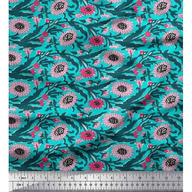 Soimoi Rayon Crepe Fabric Leaves & Floral Block Print Fabric by The Yard 46 Inch Wide