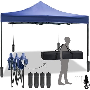 FDW Tente Pliante 10x10, Abri de Jardin Portative d'Extérieur, Abri Pare-Soleil Bleu pour le Camping, les Fêtes et les Mariages, Sac à Dos et Système de Ventilation Inclus.