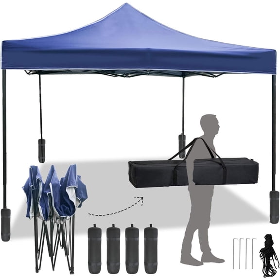FDW Tente à Auvent Escamotable 10x10, Pavillon Extérieur Portable avec Pare-Soleil, Abri à Auvent à Installation Facile pour Camping, Fête, Mariage et Cour Arrière, Bleu