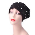 thumbnail image 3 of Women Beading Pearl Inlay Hat Ruffle Cancer Chemo Beanie Scarf Turban Wrap Cap, 3 of 9