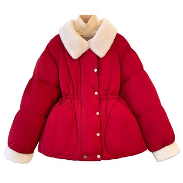 NTACZA Manteaux Mignons pour Femmes Doudoune Rouge en Molleton Veste Habillée à Boutons Contrastés Taille Élastique Mode Urbaine Veste pour Femmes P
