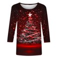 thumbnail image 5 of Lcziwo T-Shirt pour Femmes à Manches 3/4, Col Rond, Fêtes de Noël, Imprimé Arbre de Noël, Chemises Élégantes, Mode Automne, Décontracté, Tendance, Blouses 2025 Rouge,G, 5 of 5